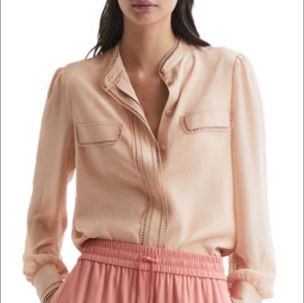 REISS Felicia Ladder Trim Long Sleeve Blouse size 4